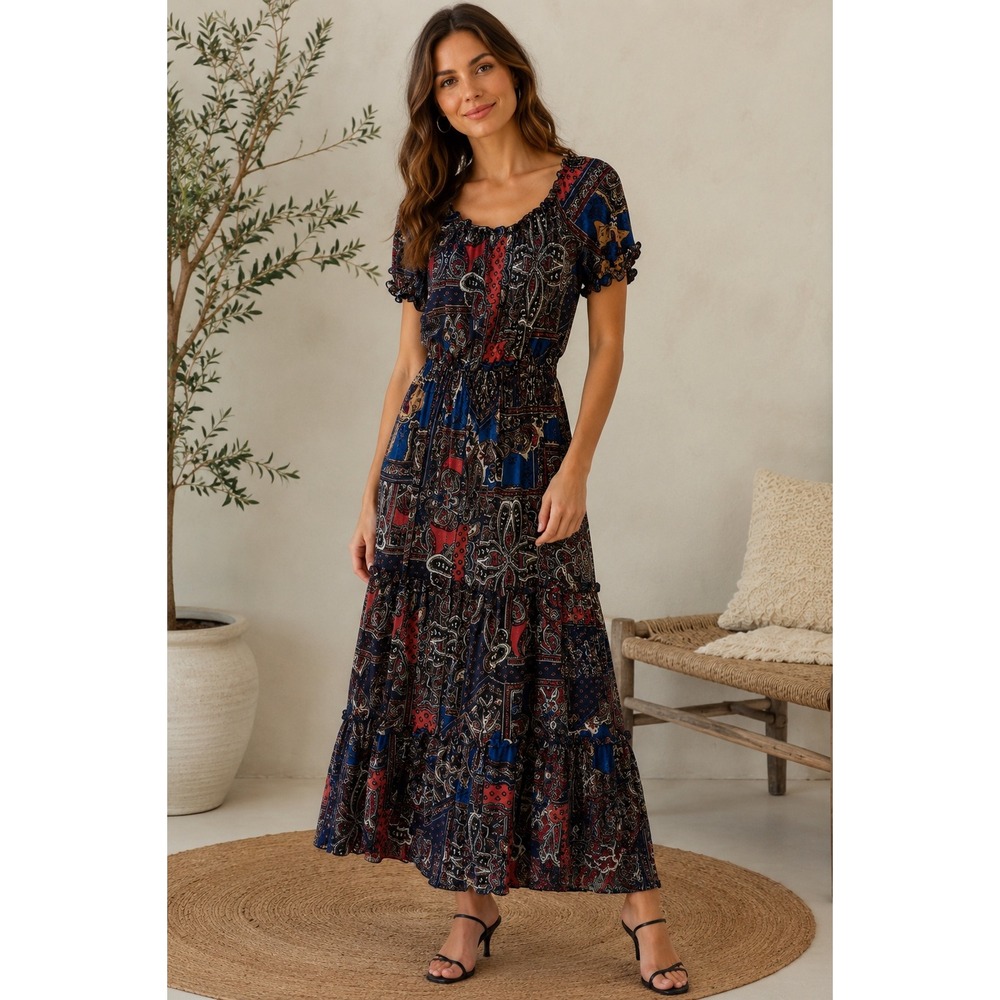 Kate and Lily Petite Size 6P Boho Paisley Patchwork Maxi Dress Whimsigoth Moody